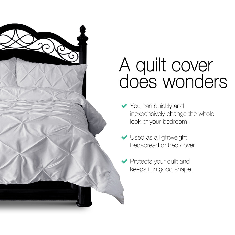 SUPER KING 3-Piece Quilt Cover Set Diamond Pintuck - Grey