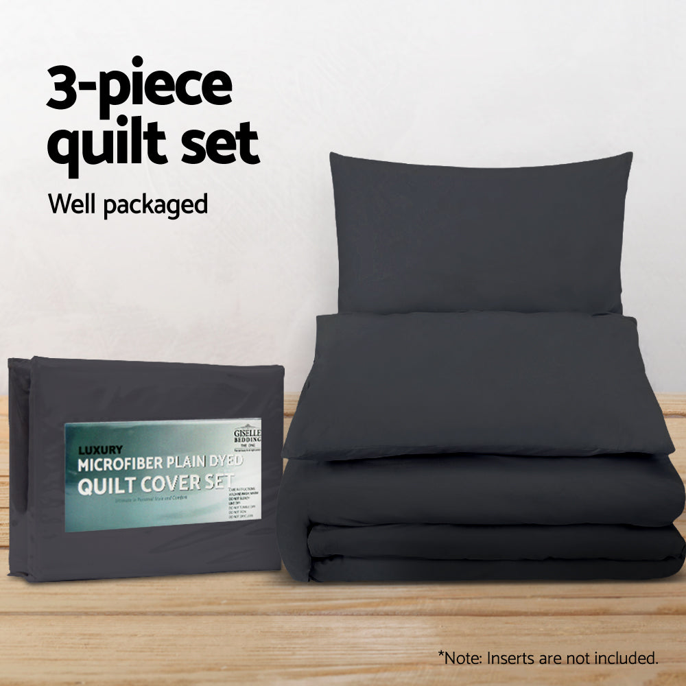 QUEEN 3-Piece Quilt Cover Set - Black