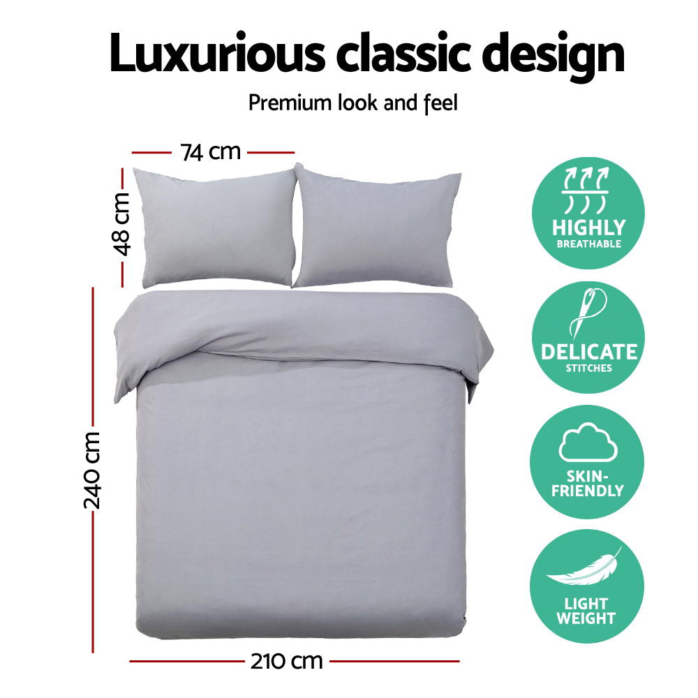 KING Quilt Cover Set - Classic Grey