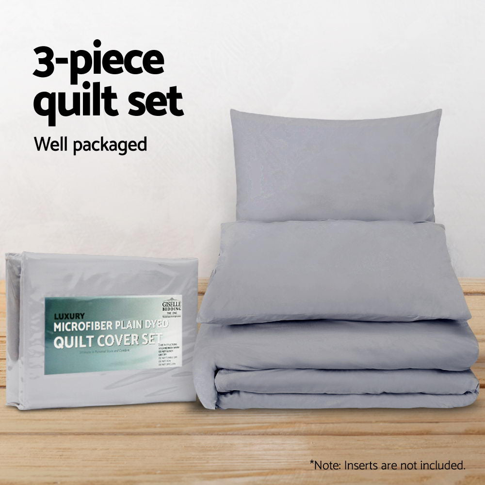 QUEEN 3-Piece Quilt Cover Set - Grey