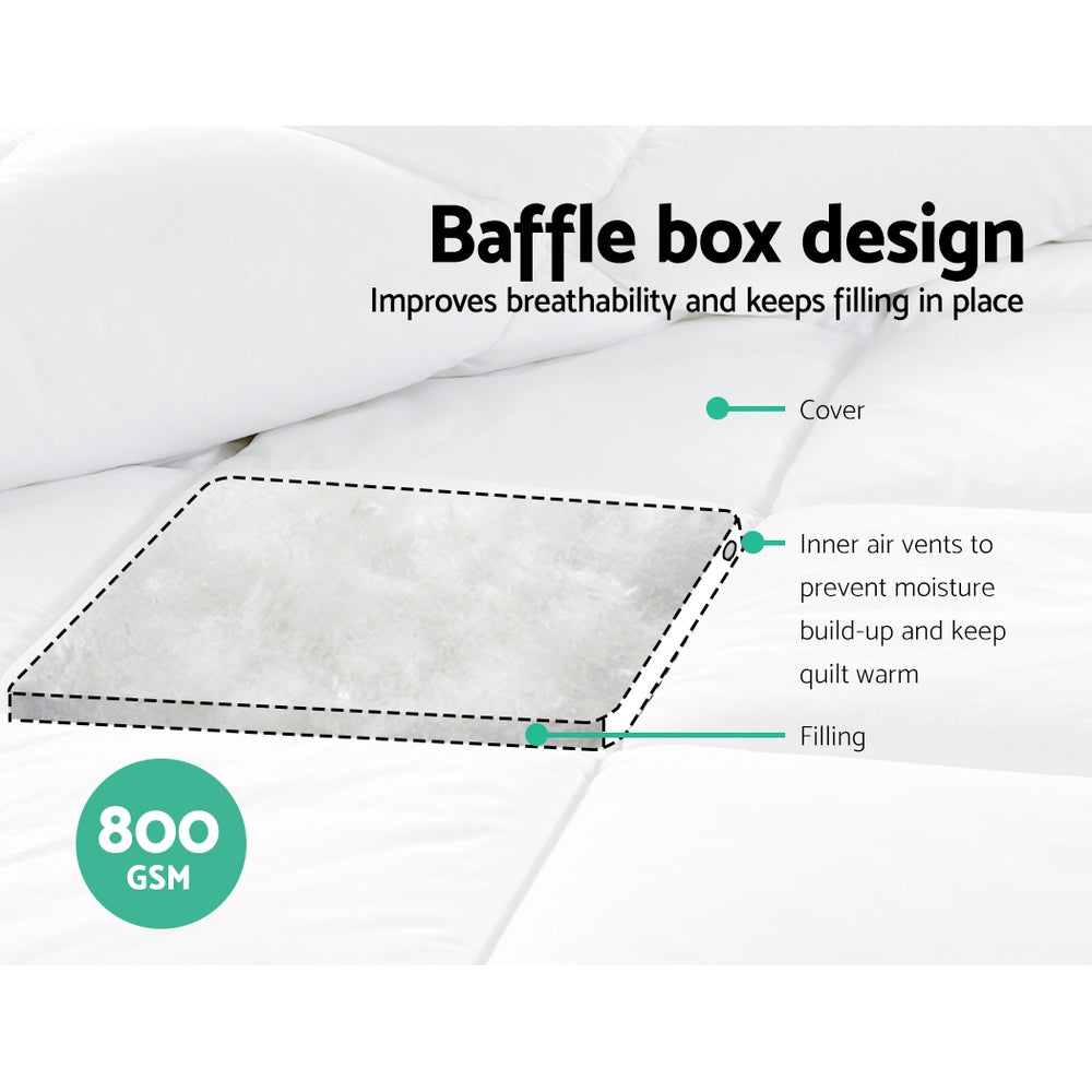 KING 800GSM Microfibre Bamboo Microfiber Quilt - White