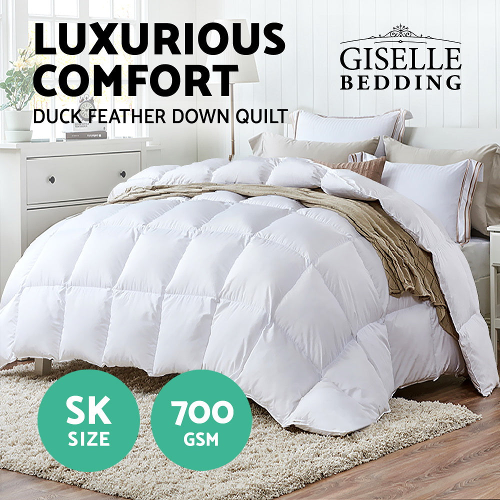 SUPER KING 700GSM Duck Down Feather Quilt - White