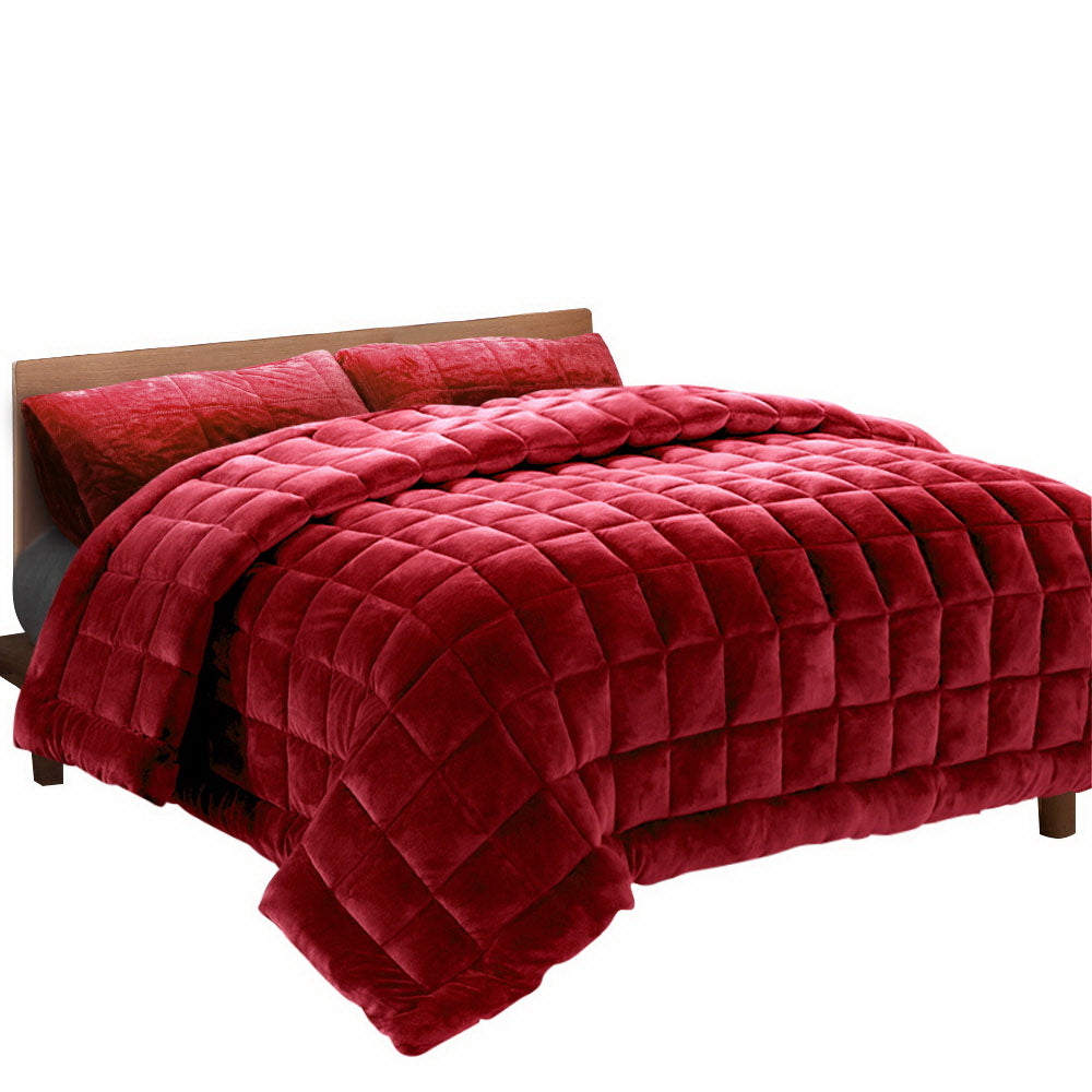 Queen Giselle Bedding Faux Mink Quilt Burgundy