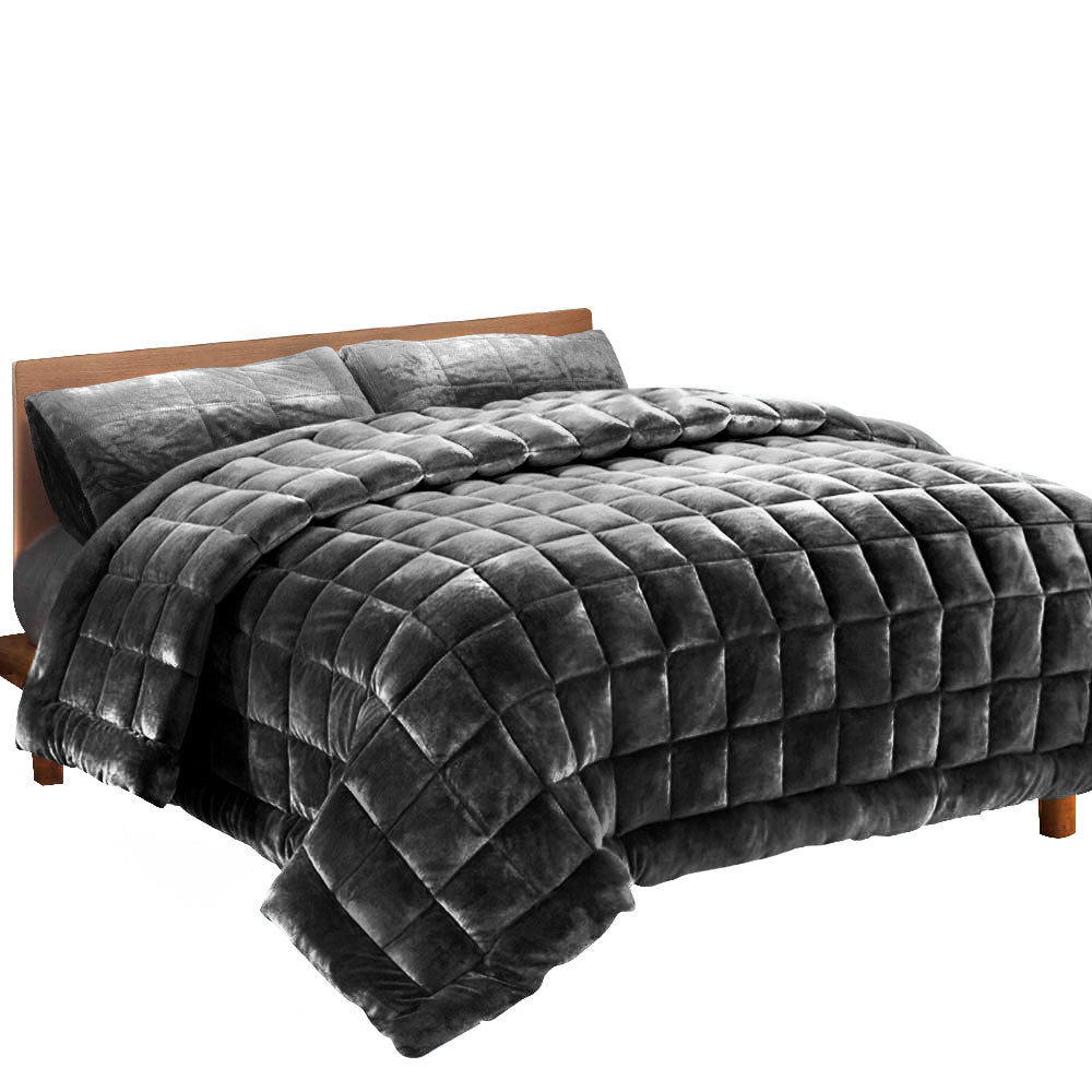 KING 500GSM Faux Mink Quilt - Charcoal