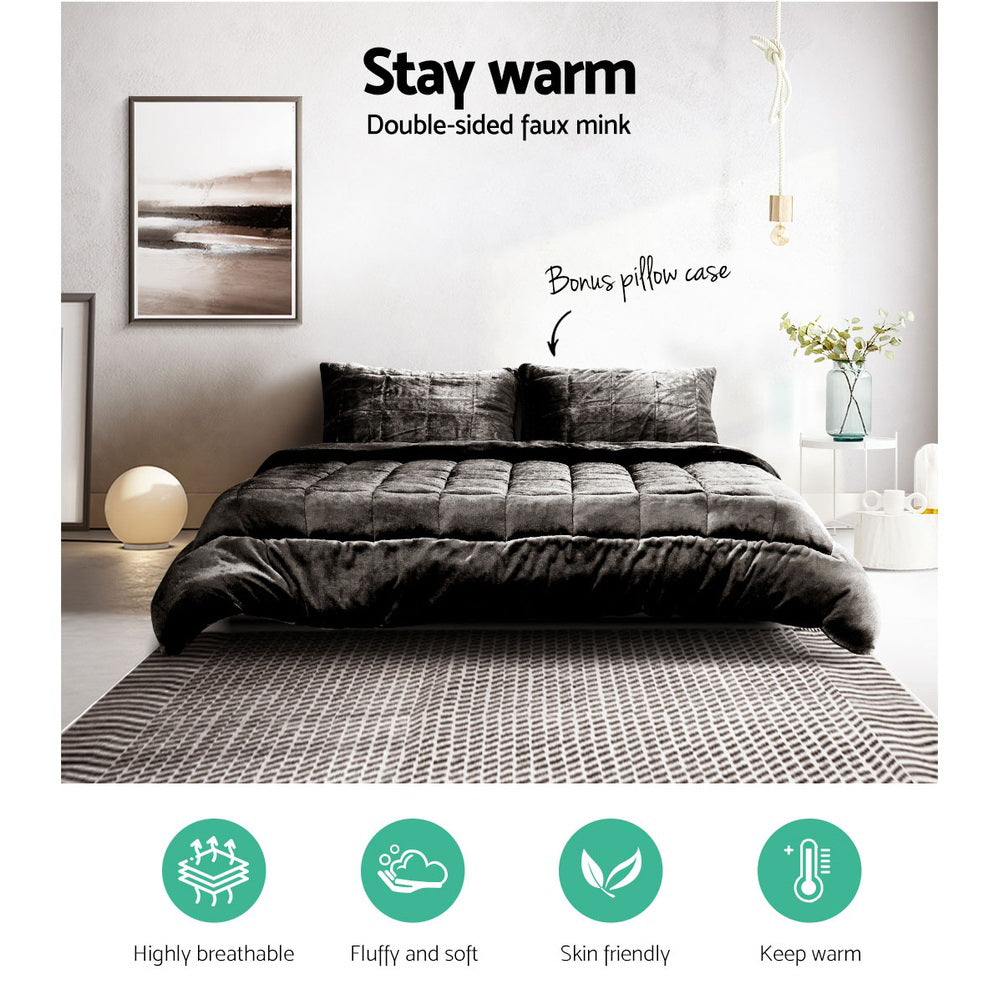 King Giselle Bedding Faux Mink Quilt Charcoal