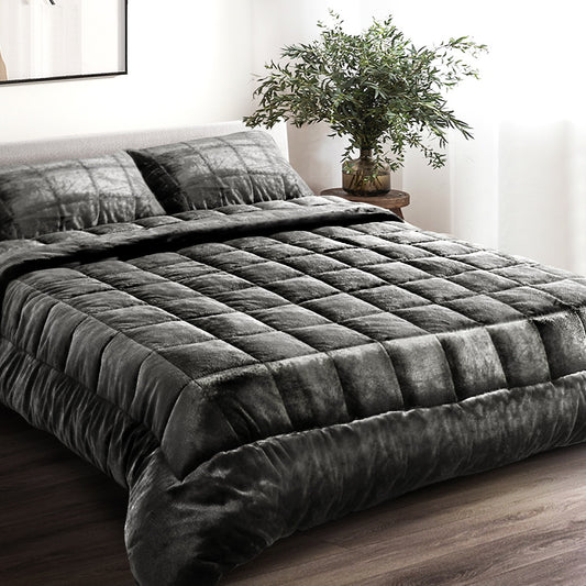King Giselle Bedding Faux Mink Quilt Charcoal