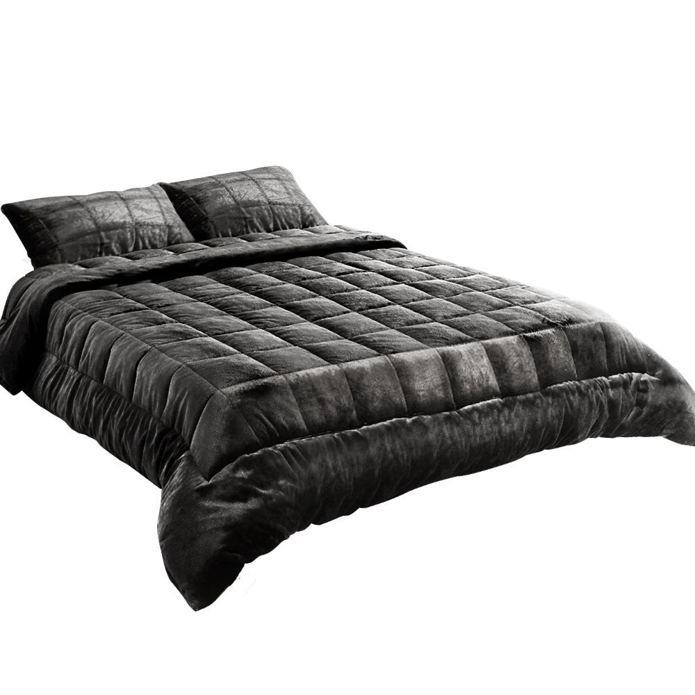 QUEEN 500GSM Faux Mink Quilt - Charcoal