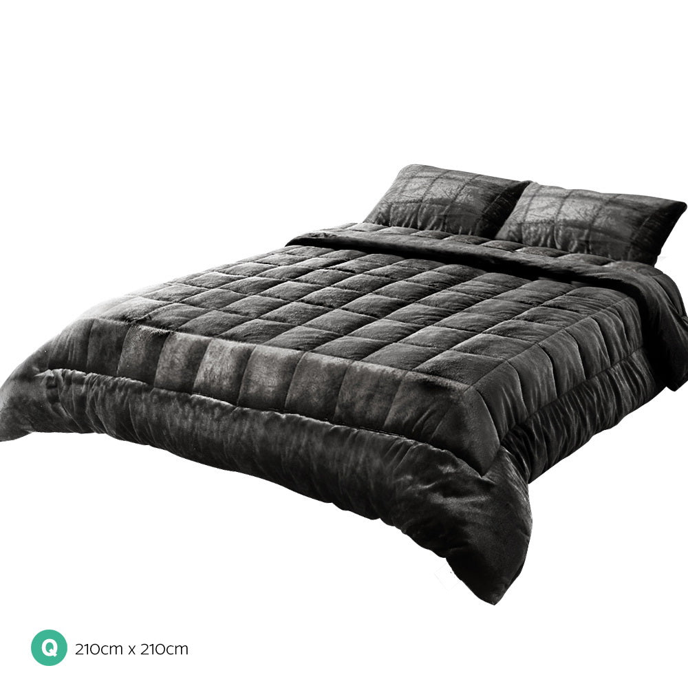 QUEEN 500GSM Faux Mink Quilt - Charcoal