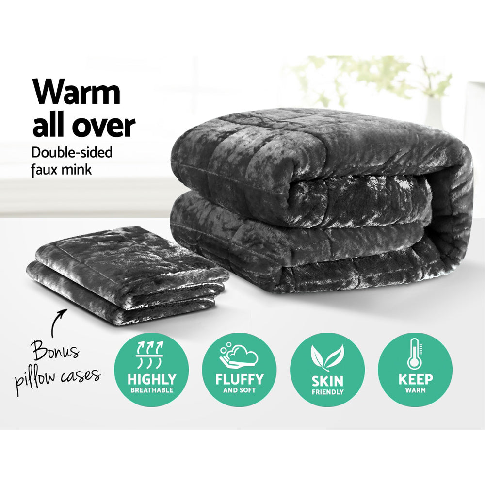 QUEEN 500GSM Faux Mink Quilt - Charcoal