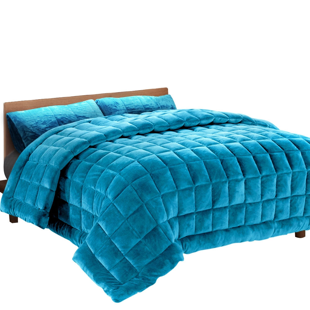 King Giselle Bedding Faux Mink Quilt Blue