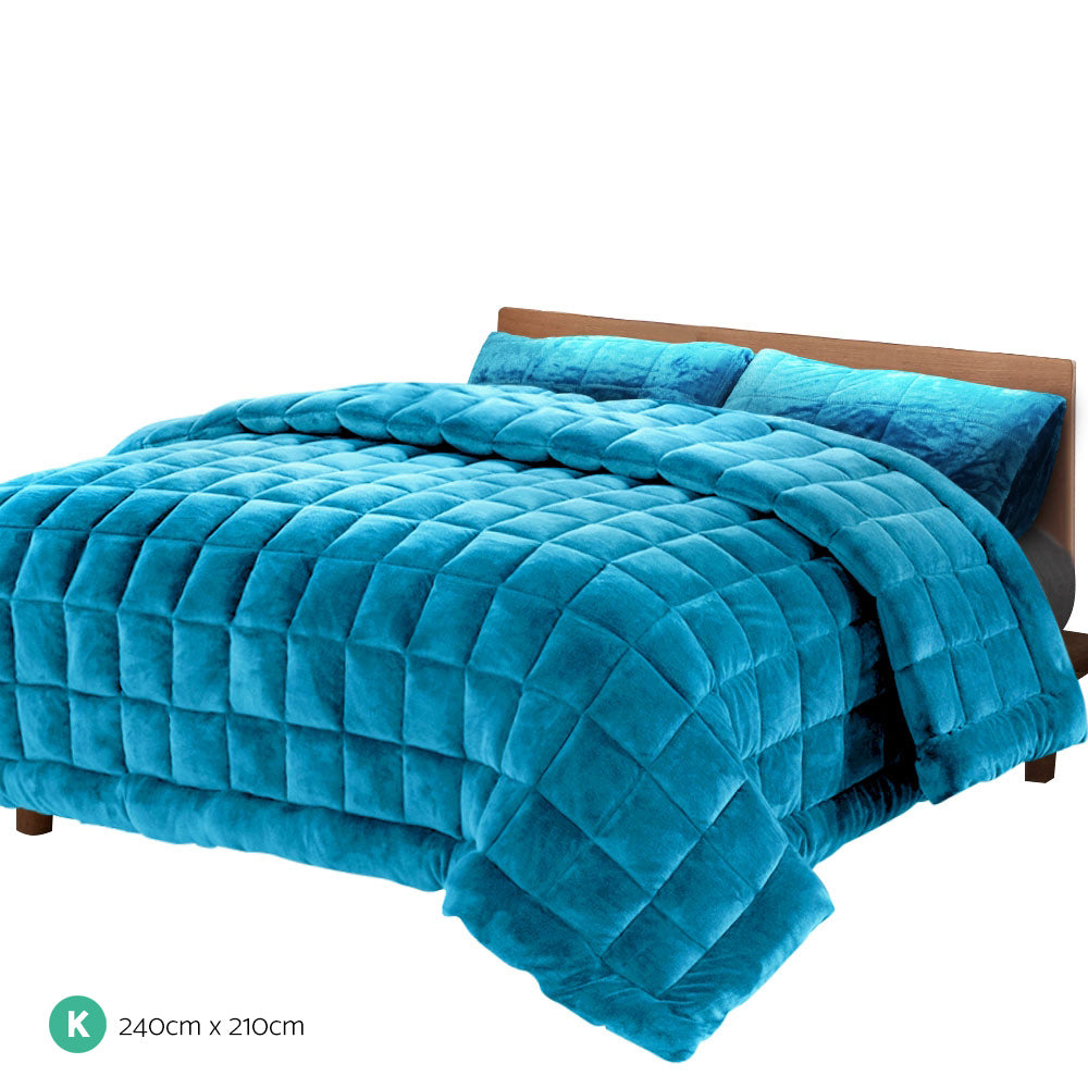 King Giselle Bedding Faux Mink Quilt Blue