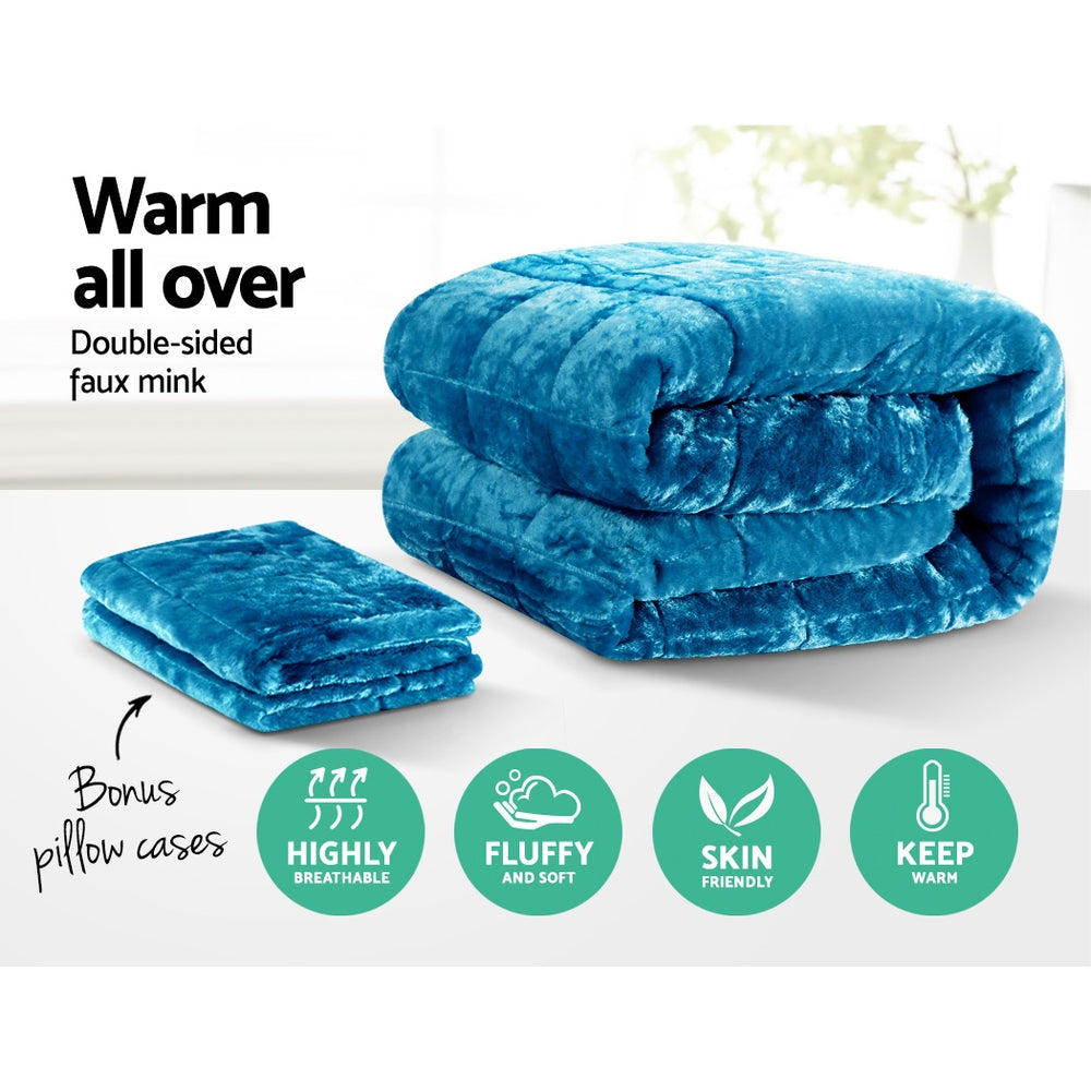 King Giselle Bedding Faux Mink Quilt Blue