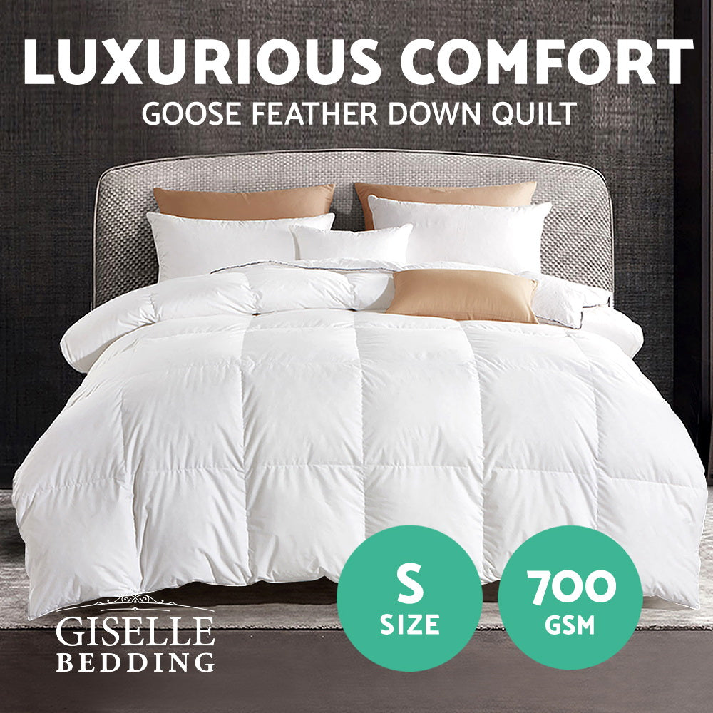 SINGLE 700GSM Goose Down Quilt - White