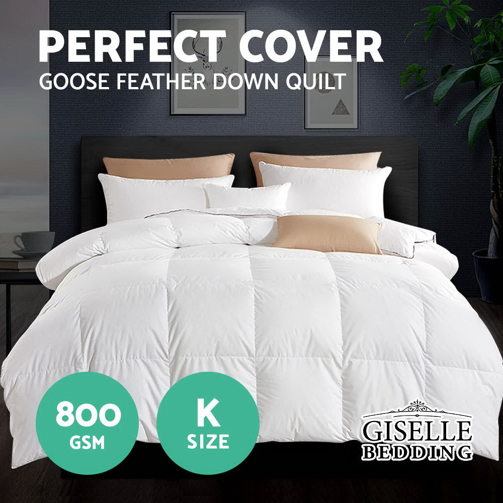 KING 800GSM Goose Down Feather Quilt - White