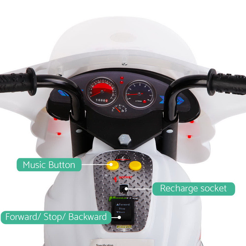 Kids Ride On Motorbike Motorcycle Car Toys - White