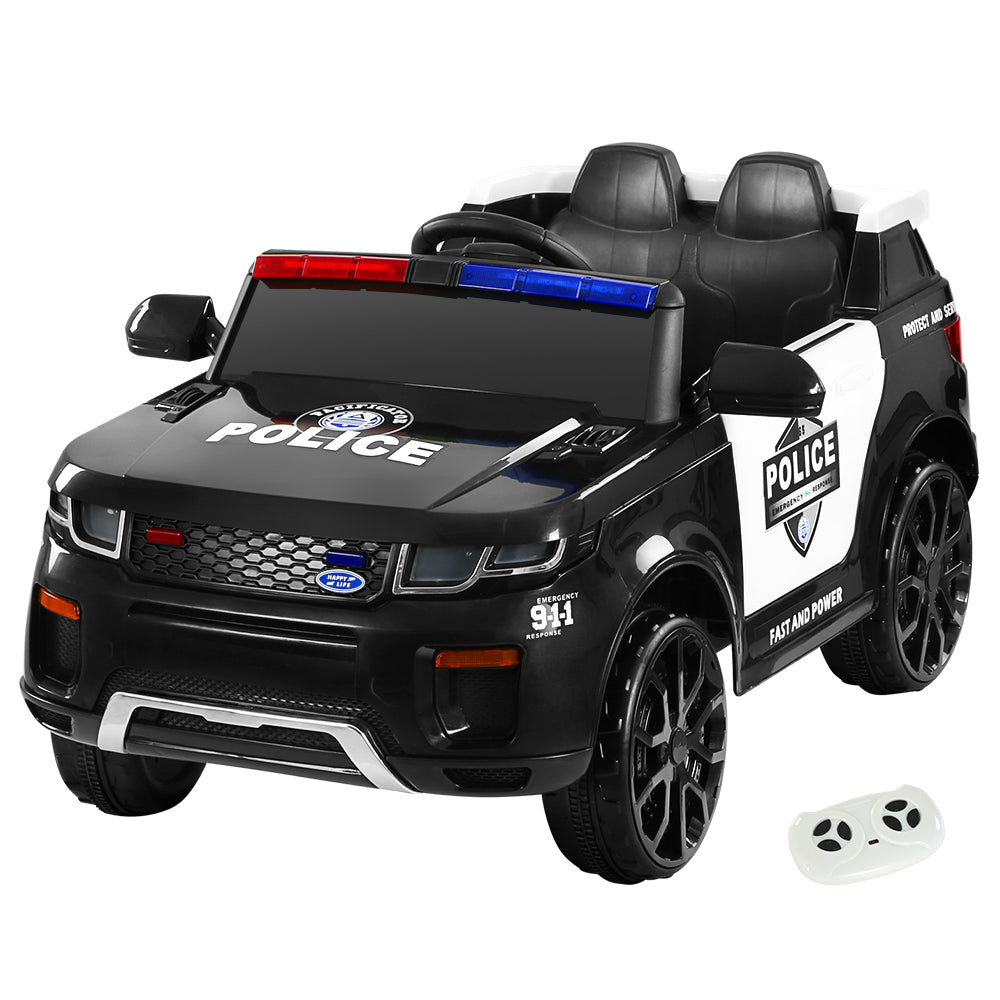 Kids Ride on Car Electric Patrol Police Toy Cars Remote Control 12V - Black