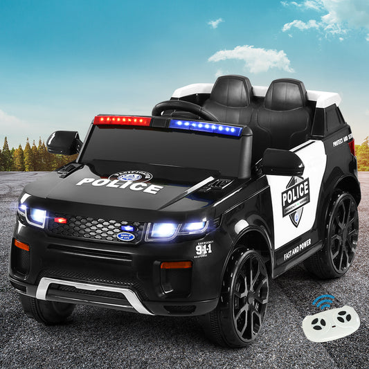 Kids Ride on Car Electric Patrol Police Toy Cars Remote Control 12V - Black