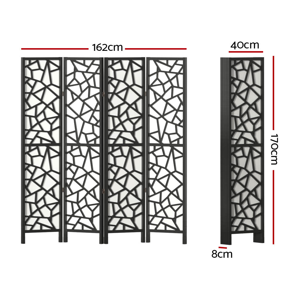 4 Panel Room Divider Screen 162x170cm - Black