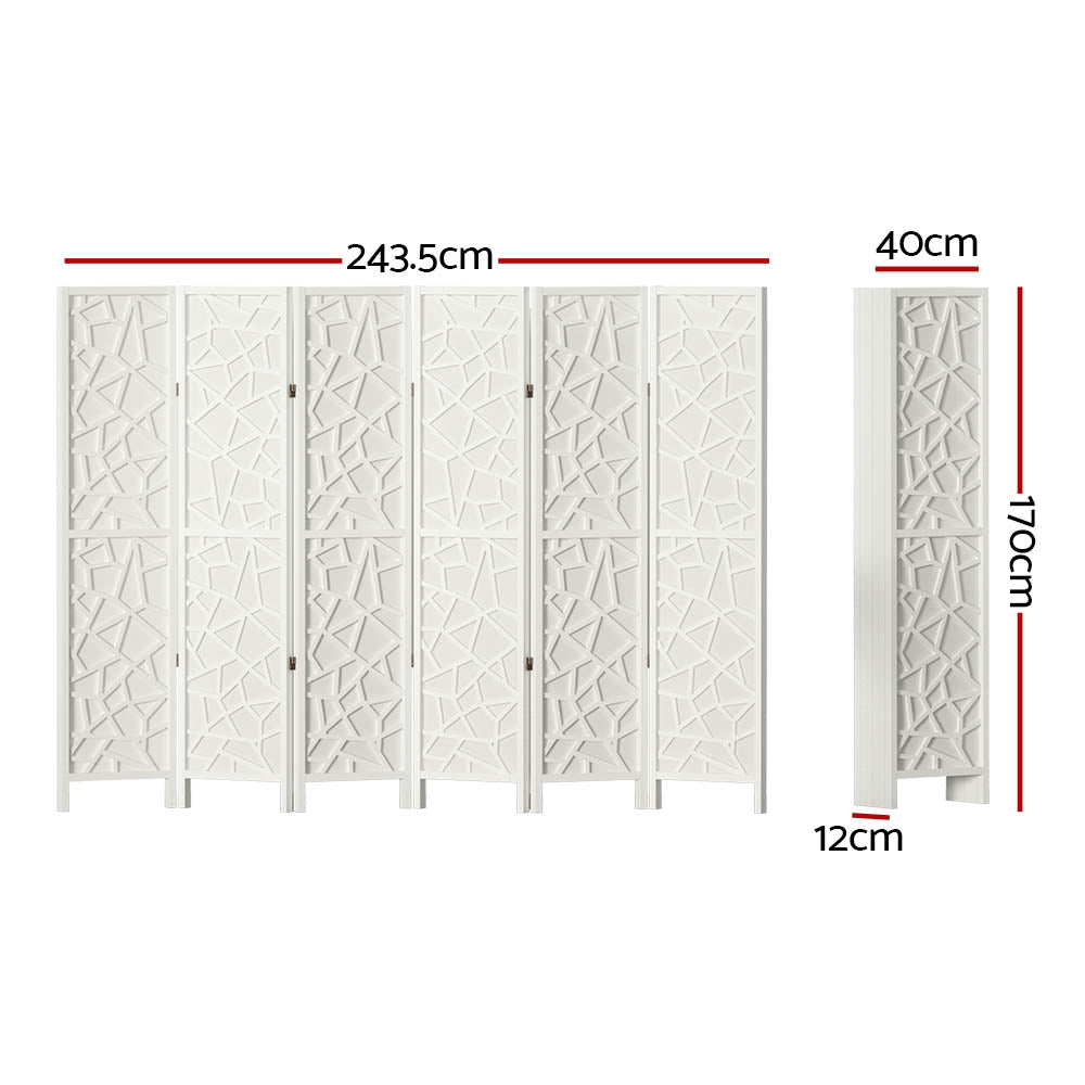6 Panel Room Divider Screen 244x170cm - White