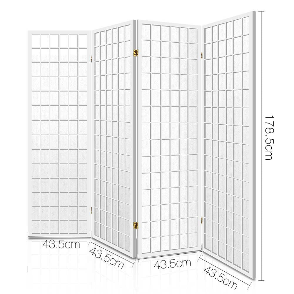 4 Panel Room Divider Screen 174x179cm - White