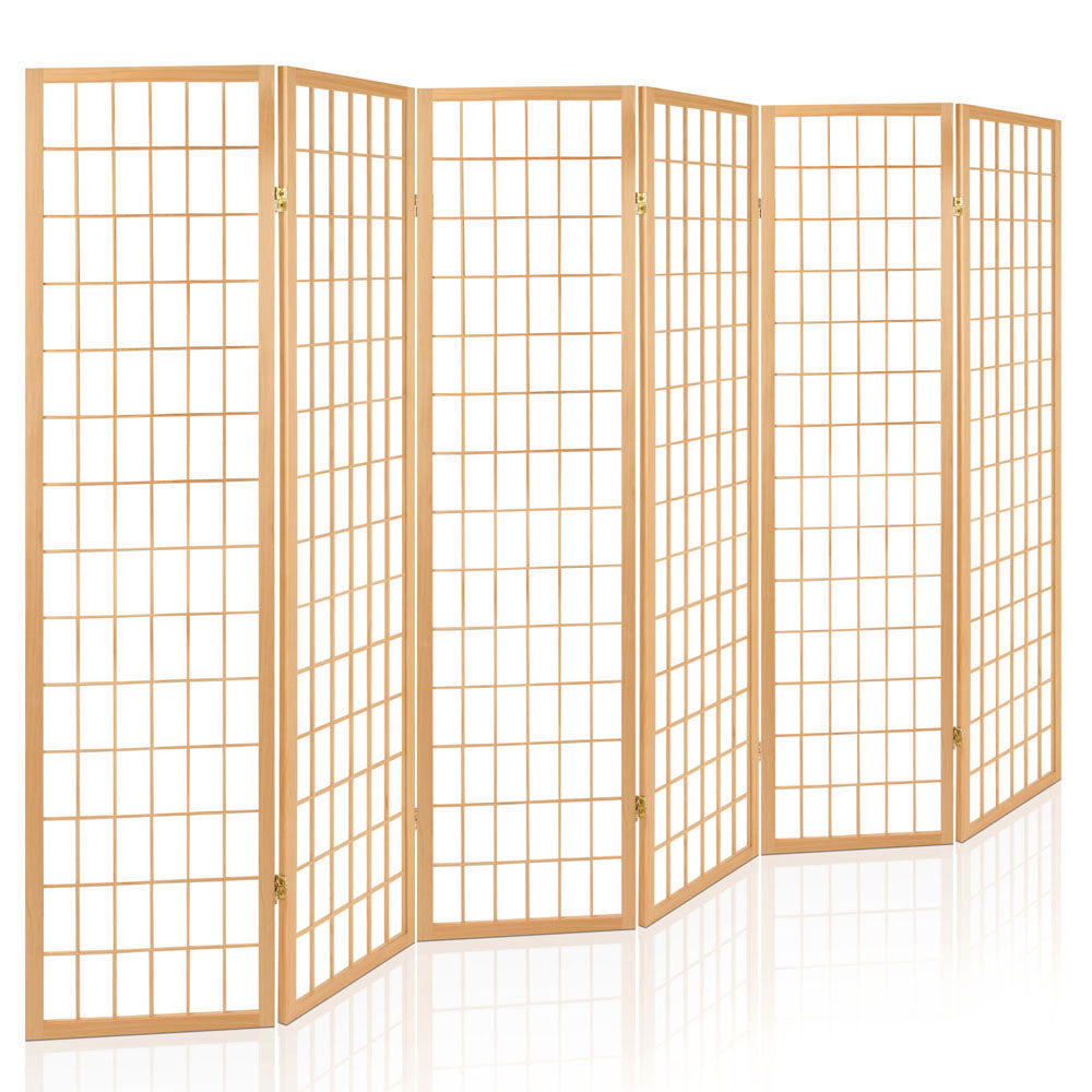 6 Panel Room Divider Screen 261x179cm - Natural