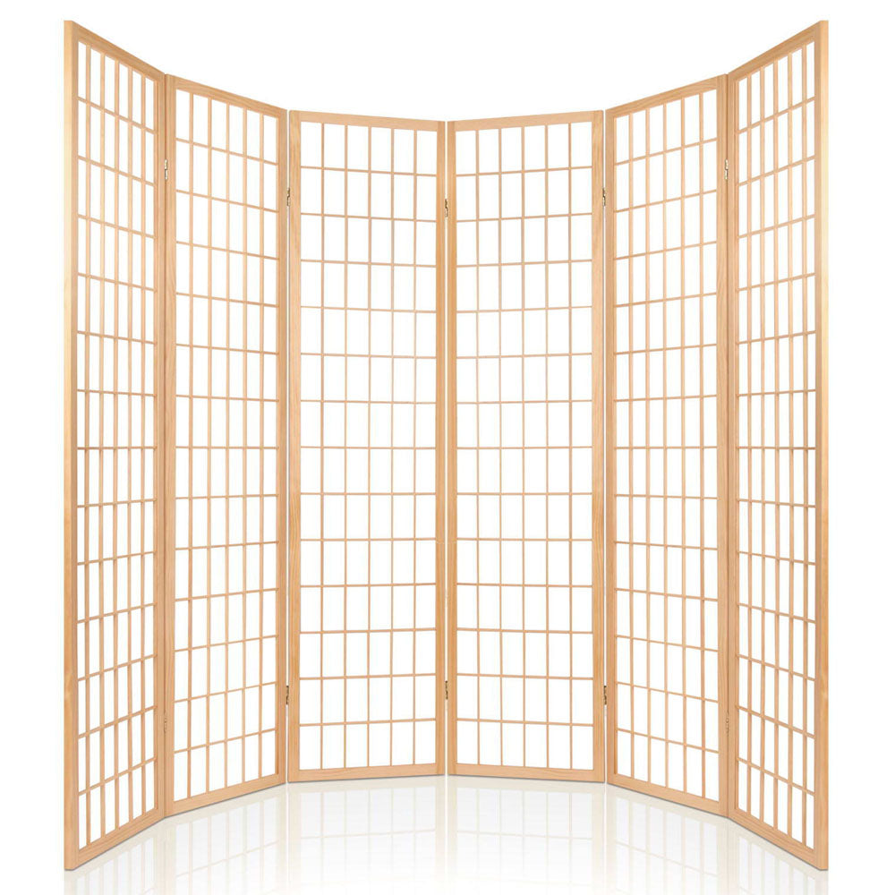 6 Panel Room Divider Screen 261x179cm - Natural