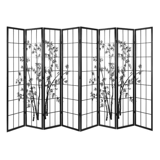 8 Panel Room Divider Screen 348x179cm Bamboo - Black & White