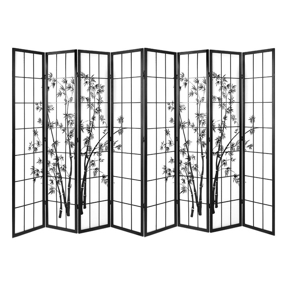 8 Panel Room Divider Screen 348x179cm Bamboo - Black & White