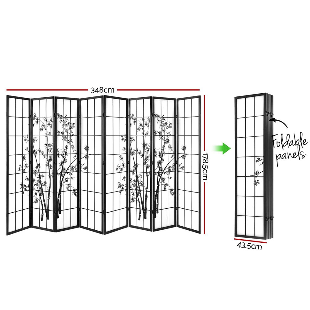 8 Panel Room Divider Screen 348x179cm Bamboo - Black & White