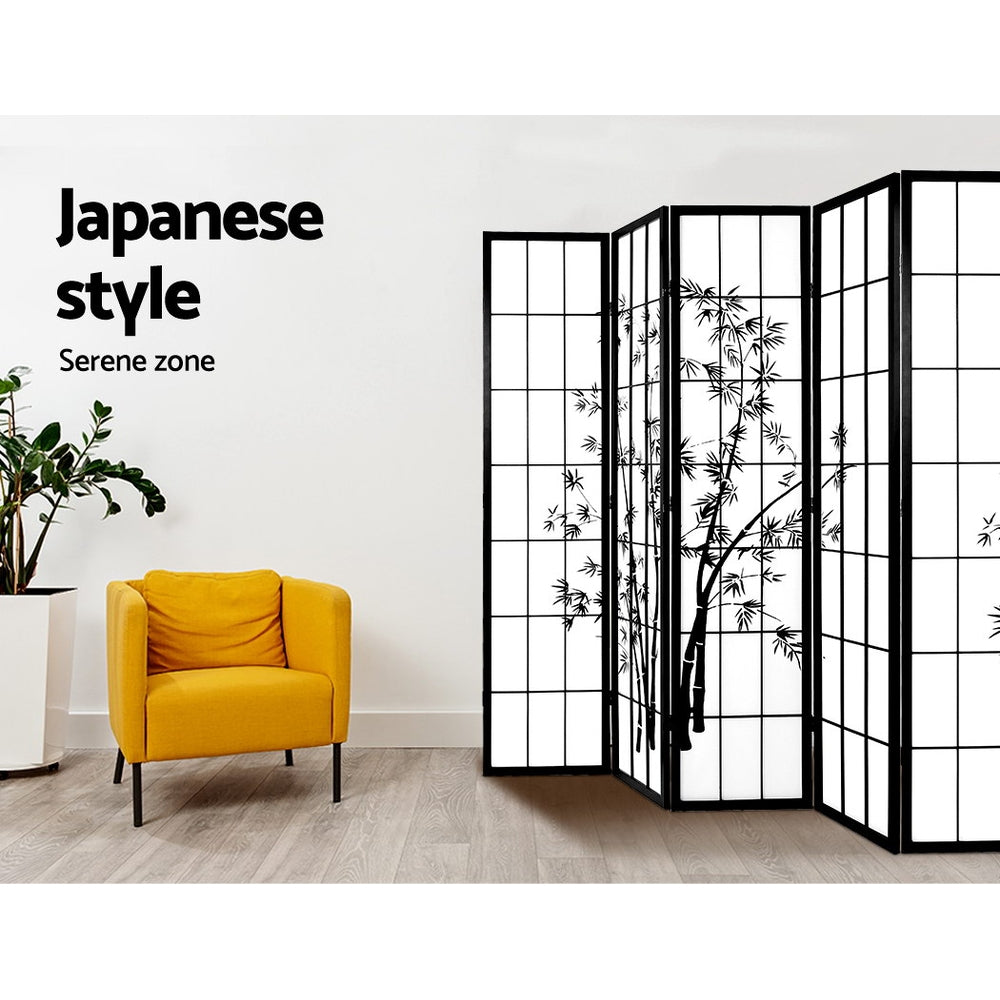 8 Panel Room Divider Screen 348x179cm Bamboo - Black & White