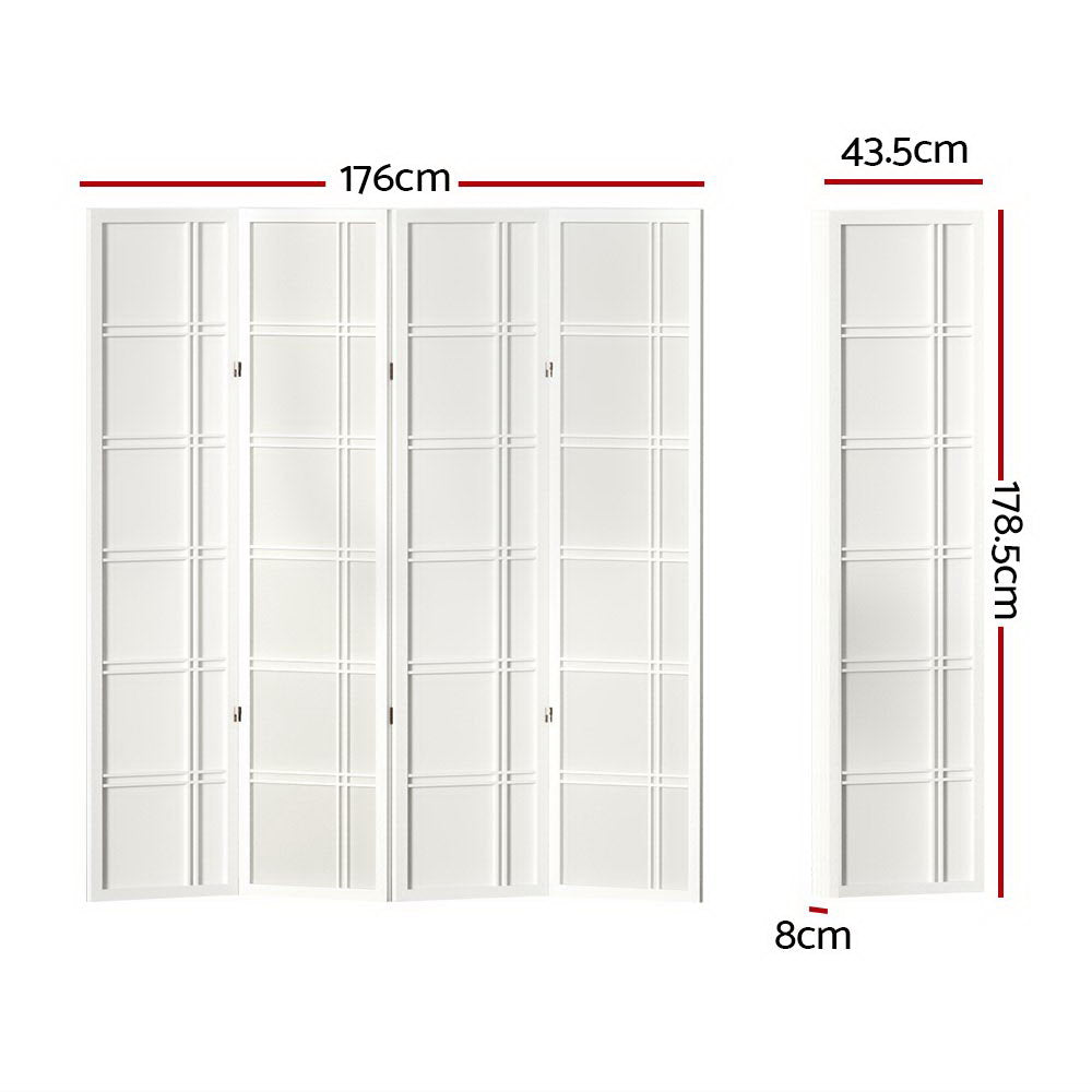 4 Panel Room Divider Screen 176x179cm - White