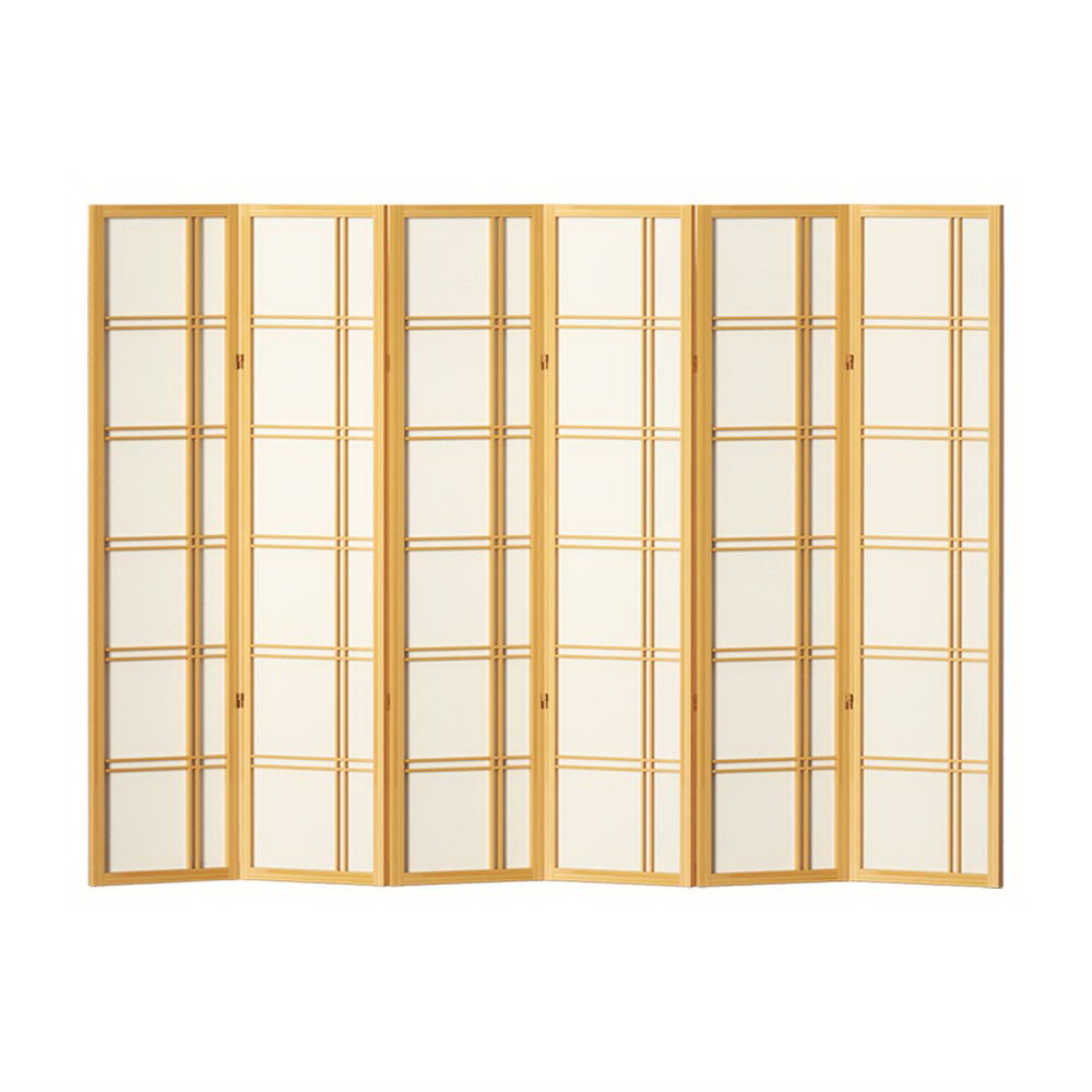 6 Panel Room Divider Screen 265x179cm - Natural