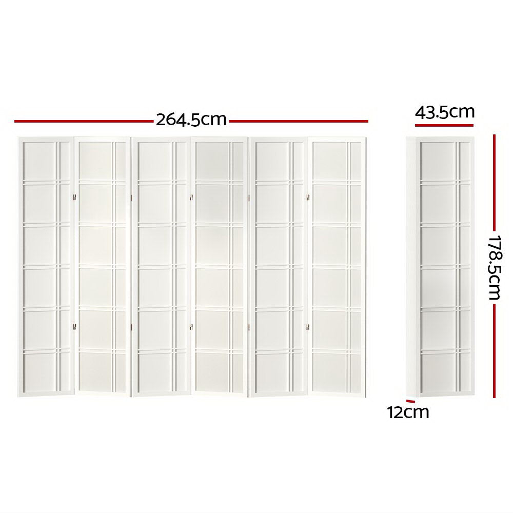 6 Panel Room Divider Screen 265x179cm - White