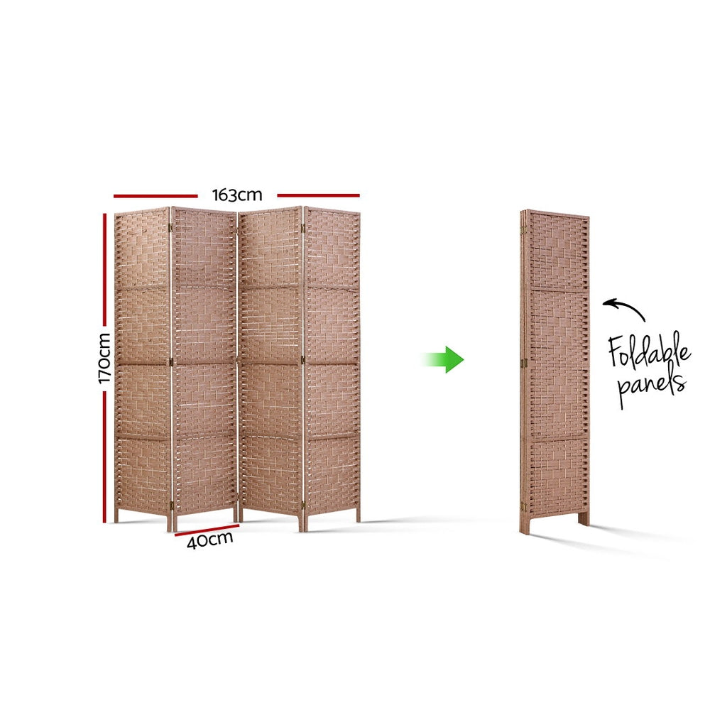 4 Panel Room Divider Screen 163x170cm Woven - Natural