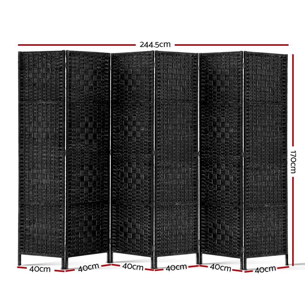 6 Panel Room Divider Screen 245x170cm Woven - Black