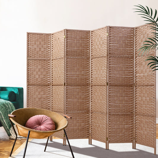 6 Panel Room Divider Screen 245x170cm Woven - Natural