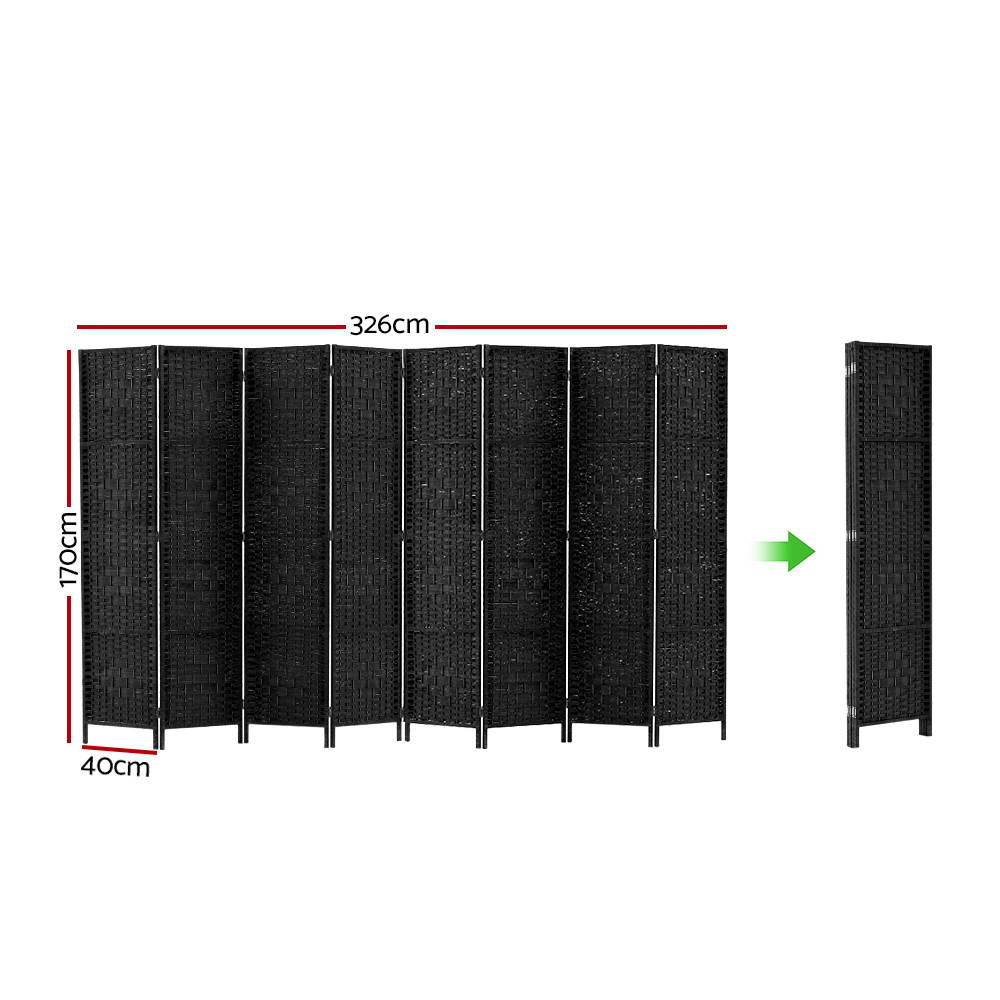 8 Panel Room Divider Screen 326x170cm Woven - Black