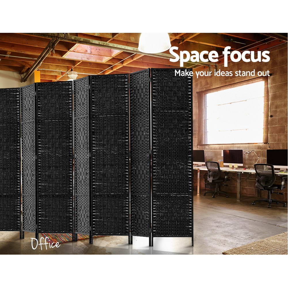 8 Panel Room Divider Screen 326x170cm Woven - Black