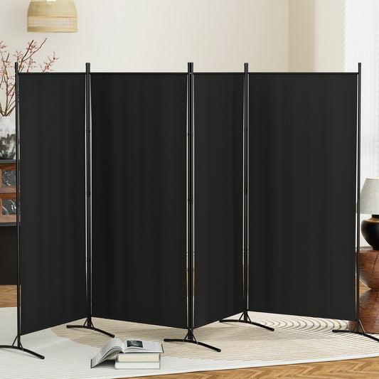 4 Panel Room Divider Screen 345x180cm Fabric - Black