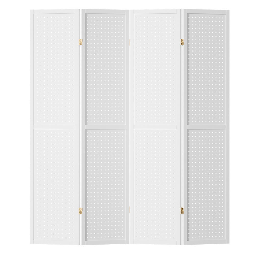 4 Panel Room Divider Screen 164x170cm Pegboard - White