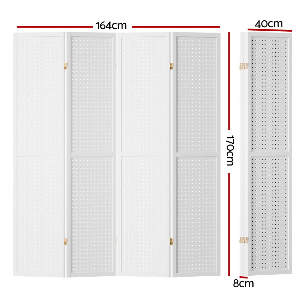 4 Panel Room Divider Screen 164x170cm Pegboard - White