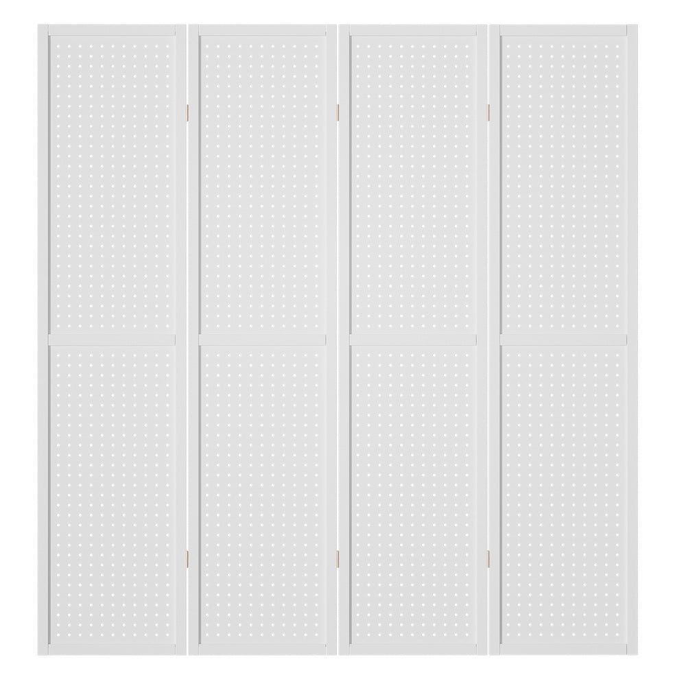 4 Panel Room Divider Screen 164x170cm Pegboard - White