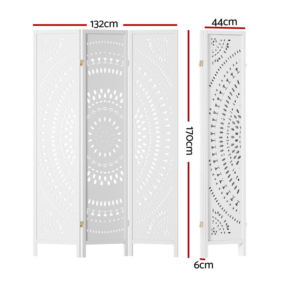 3 Panel Room Divider Screen 132x170cm Circle - White