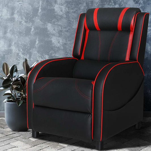 Kamira Recliner Chair Gaming Racing Armchair Lounge Sofa Chair Leather - Black