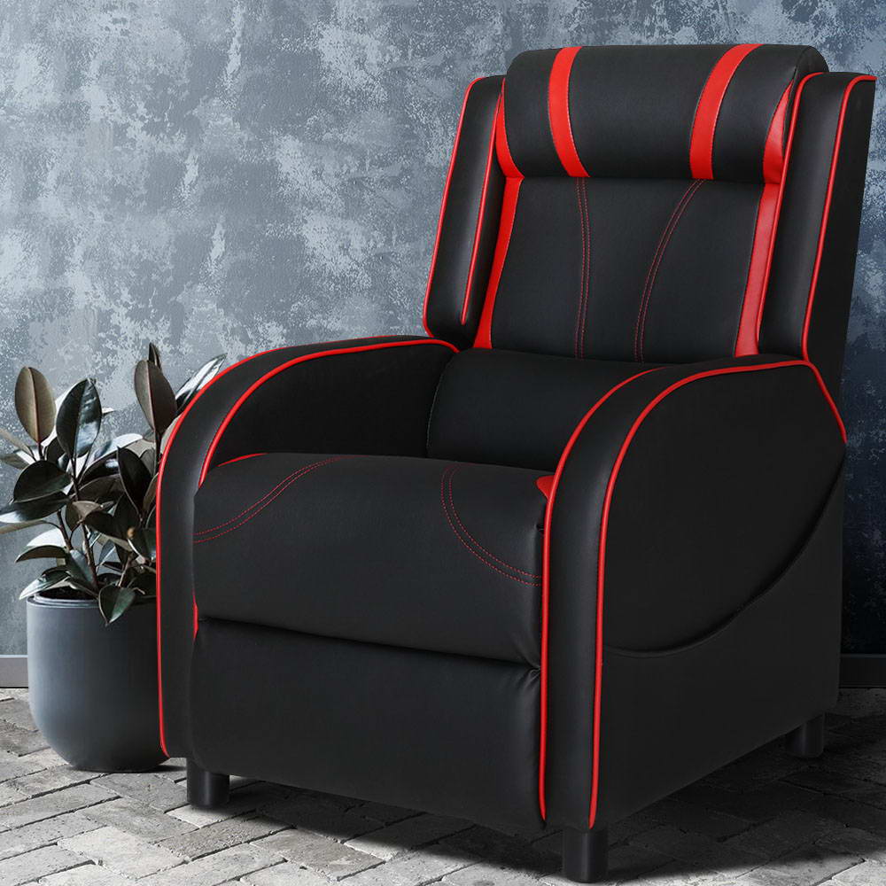 Kamira Recliner Chair Gaming Racing Armchair Lounge Chair Leather - Black