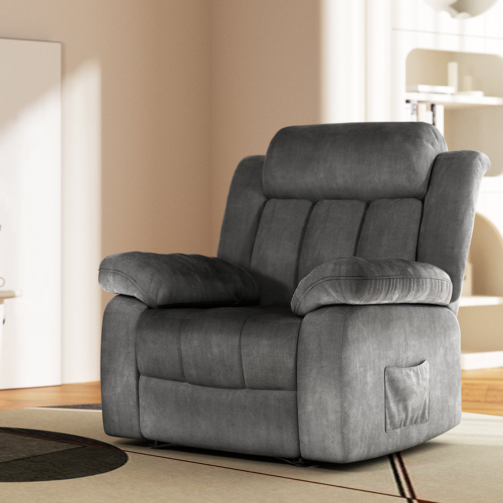 Horus Recliner Chair Electric Massage Chair Velvet Lounge Heated - Grey