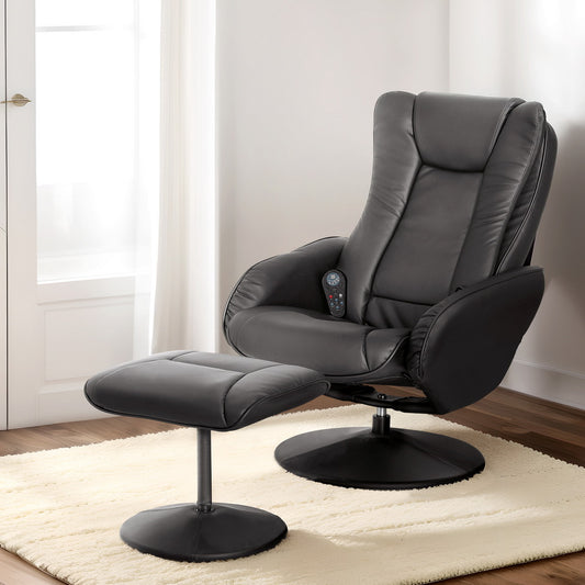 Daedalus Recliner Chair Electric Heated Massage Chairs Faux Leather - Black