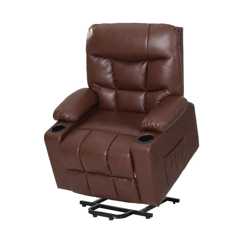 Chiron Recliner Chair Lift Assist Heated Massage Chair Leather - Brown