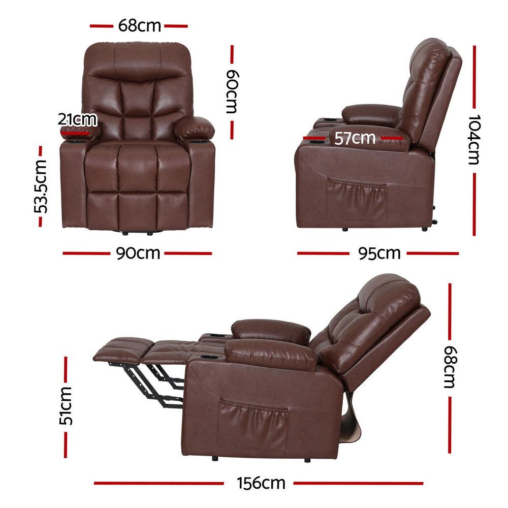 Chiron Recliner Chair Lift Assist Heated Massage Chair Leather - Brown