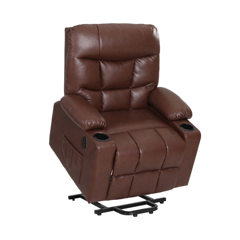 Chiron Recliner Chair Lift Assist Heated Massage Chair Leather - Brown